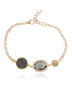 Goudkleurige verstelbare dames armband met grijs glassteen