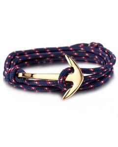 Goudkleurige Anker armband met polyester koord