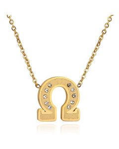 Goudkleurige dames ketting Edelstaal Verguld OHM Symbool