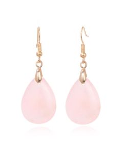 Goudkleurige Oorbellen voor Dames met Druppelvormige Roze Kwarts Hanger