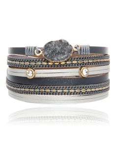 Grijze Multilayer Armband met Steen