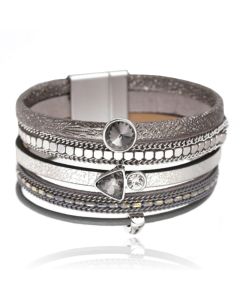 Grijze multilayer dames armband met kristallen en kettingen