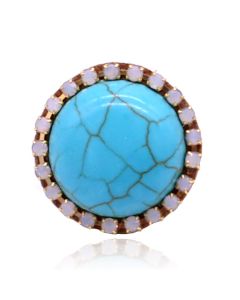 Handgemaakte ronde verstelbare Ibiza ring blauw van leer met kristallen en turkoois