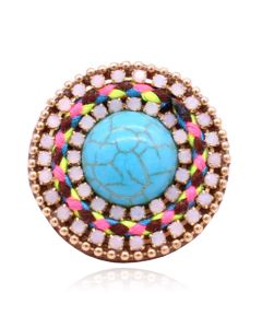 Handgemaakte verstelbare Ibiza ring multicolor met turkoois leer en touw