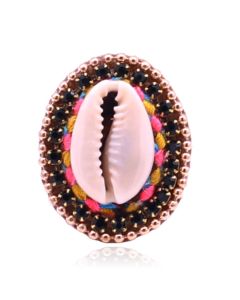 Handgemaakte verstelbare leren Boho ring multicolor met schelp en kristal