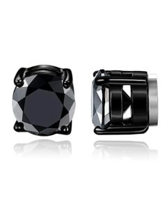 Heren oorbellen magnetisch zwart rond met een steen