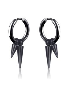 Heren oorbellen zwart edelstaal met 2 pijlen hangers