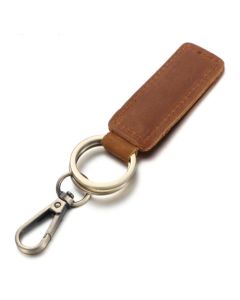 Heren Sleutelhanger met Bruin Leren Label en Musketon