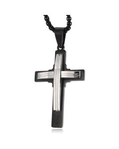 Heren Venetiaanse Schakelketting met Zwart Zilverkleurige Hanger