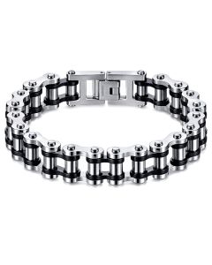 Heren armband Edelstaal Biker Chain Silver Black