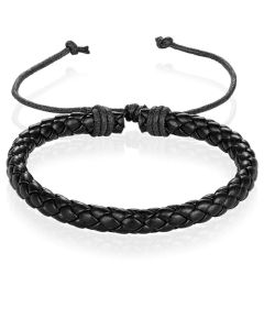 Heren Armband Gevlochten Leer Zwart Verstelbaar