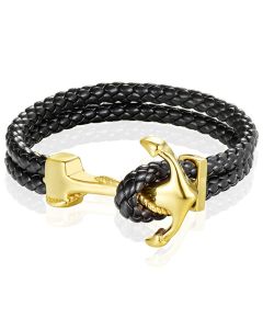 Heren armband Leer Anker Mendes Goudkleurig Zwart 