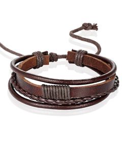 Heren armband Leer Bruin Verstelbaar Touw Multi armband