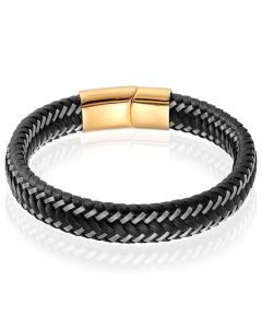 Heren armband Leer Edelstaal LGT Jewels Goudkleurig Zwart