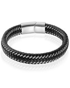 Heren armband Leer Edelstaal LGT Jewels Zilverkleurig Zwart