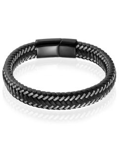 Heren armband Leer Edelstaal LGT Jewels Zwart