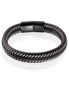 Heren armband Leer Edelstaal LGT Jewels Zwart Bruin
