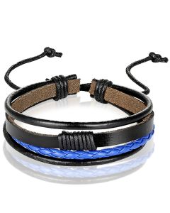 Heren armband Leer Zwart Blauw Verstelbaar Touw Multi armband