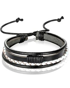 Heren armband Leer Zwart Wit Verstelbaar Touw Multi armband