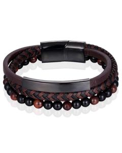 Heren armband Memphis Tijgeroog kraal gevlochten leer Zwart Bruin