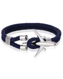 Heren Armband Paracord Vliegtuig Anker Zilverkleurig Blauw
