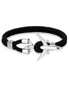 Heren Armband Paracord Vliegtuig Anker Zilverkleurig Zwart