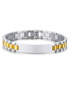 Heren armband Tom Jaxon Edelstaal Graveerplaat Goudkleurig Zilverkleurig - 21cm