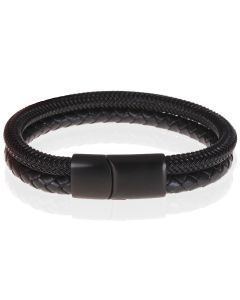 Heren armband Tom Jaxon Gevlochten Leer en Staal Zwart
