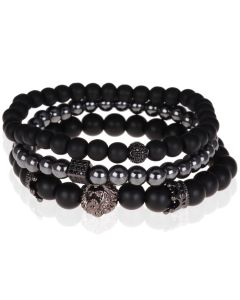 Heren armband trio Memphis kralen Zwart Agaat Leeuw