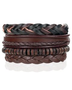 Heren armbanden Set Gevlochten leer Kralen Bruin