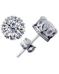 Stud oorbellen Silver Zirconia Crown 7mm