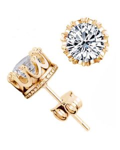 Stud oorbellen Goudkleurig Zirconia Crown 8mm