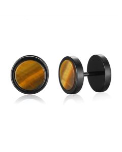 Heren oorbellen Zwart Mendes Edelstaal Tiger Eye