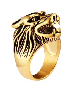 Heren ring edelstaal Wolf Goudkleurig