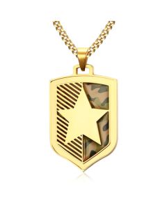 Herenketting Edelstaal Verguld Camouflage Ster Schild