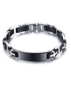 ID Armband Heren Mendes Edelstaal Siliconen Graveerplaat Zwart- 22cm