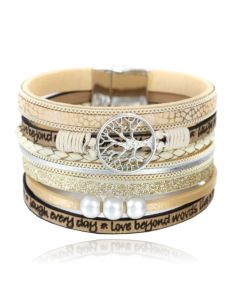 Kaki dames armband Ibiza stijl met kralen en levensboom