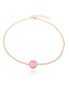 Korte verstelbare goudkleurige Bohemian ketting met roze steen