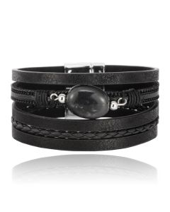 Layered Armband Vintage met Steen  - Zwart