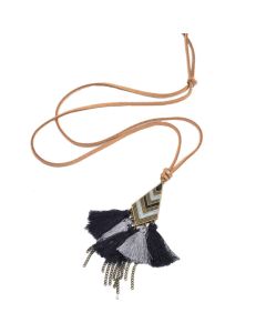 Lederen Tassel Ketting voor Dames - Zwart