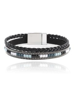 Leren zwarte dames armband Bohemian stijl met kralen