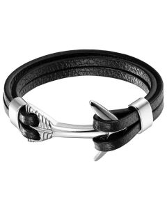 Leren Anker armband Mannen Mendes Edelstaal Zilverkleurig Zwart