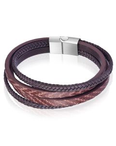 Leren armband Mendes heren Edelstaal Multi Bruin