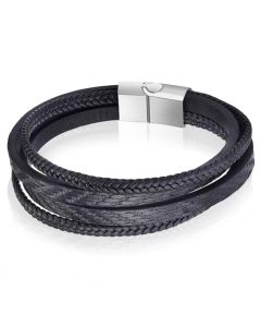 Leren armband Mendes heren Edelstaal Multi Zwart