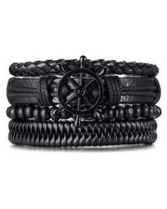 Leren armbanden Set Zwart Rudder