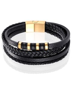 Leren heren armband Multi Mendes Edelstaal Goudkleurig Zwart