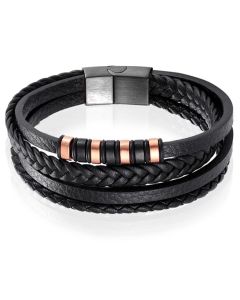 Leren heren armband Multi Mendes Edelstaal Zwart Rose
