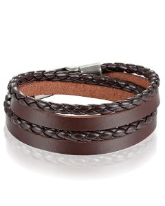 Leren Wrap armband LGT Jewels Gevlochten leer Bruin