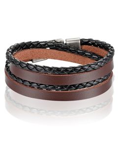 Leren Wrap armband LGT Jewels Gevlochten leer Bruin Zwart
