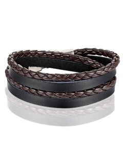 Leren Wrap armband LGT Jewels Gevlochten leer Zwart Bruin